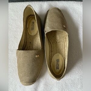 Michael Kors Kendrick slip on espradille flat, gold glitter, metallic.